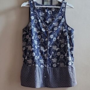 Sleeveless Navy Floral Button-Front Women's Top